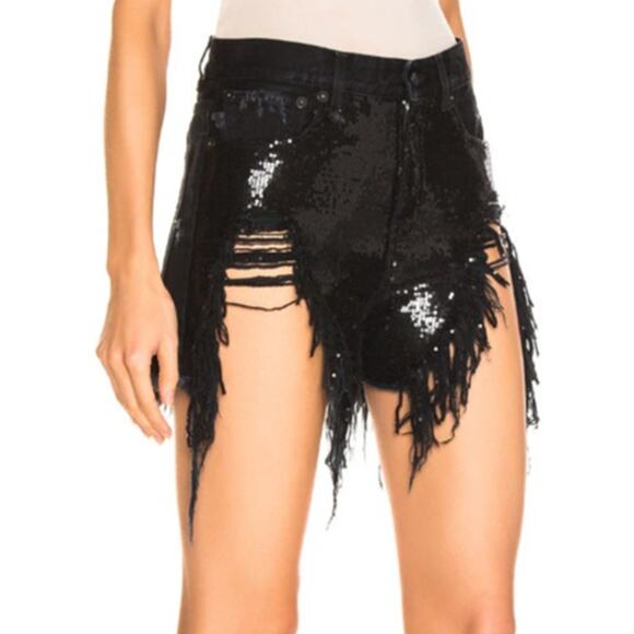 R13 Black Sequin Fringe Jean Shorts - Picture 5 of 11